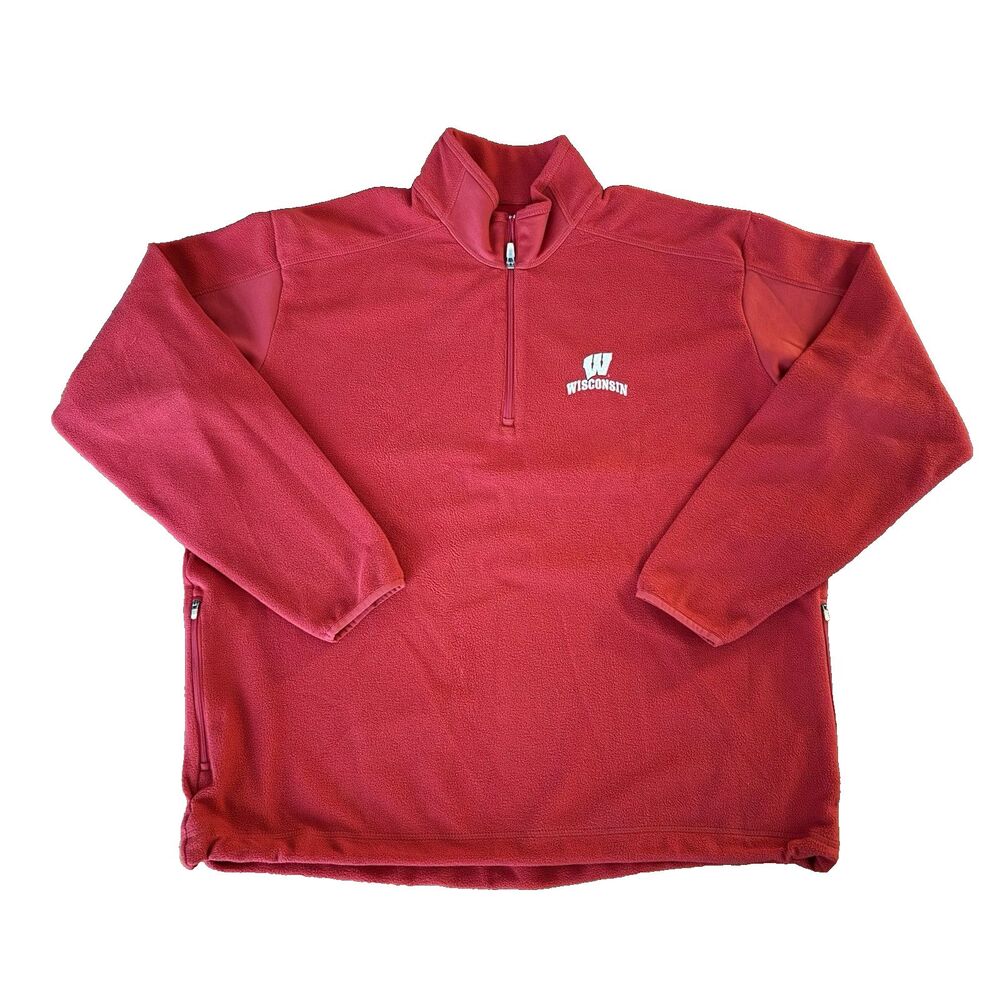 Men's University of Wisconsin Badgers 1/4 Zip Fleece Shirt Top Antigua Red Sz XL